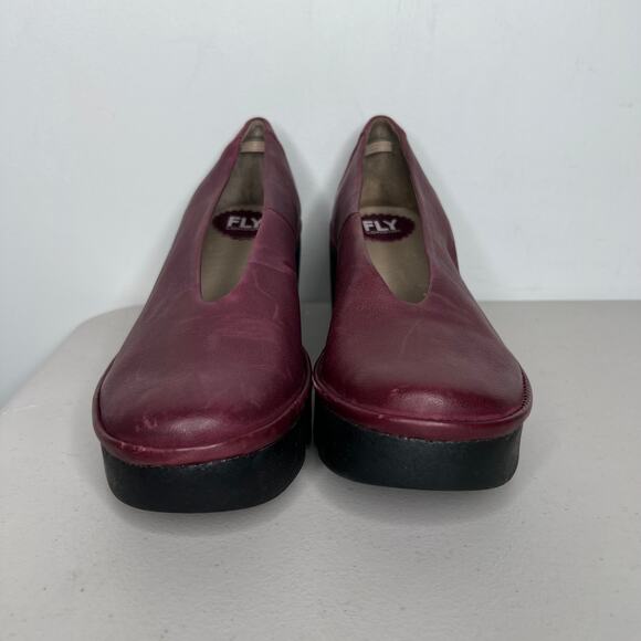 Fly London Beso Burgundy Red Leather Wedge Size 38 - Picture 3 of 11
